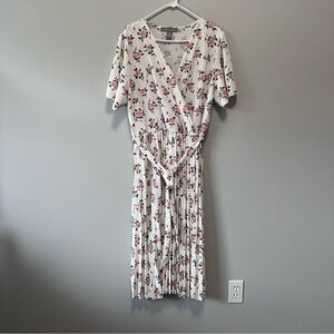 Lark + Grey Pleated Floral Midi Dress W/Belt Size 3XL